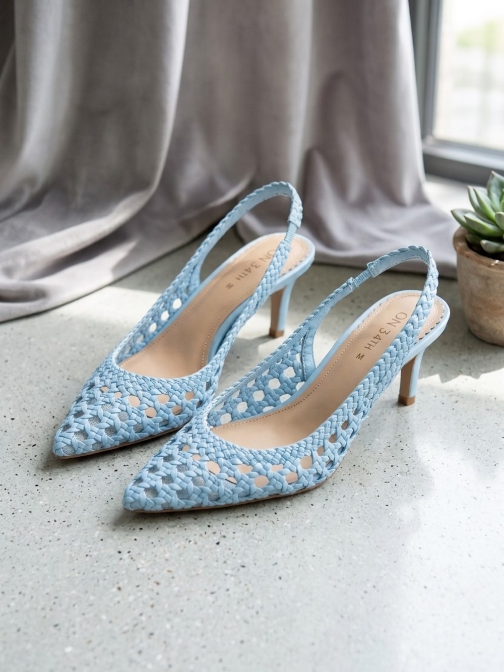 Braided Slingback Kitten Heels in Light Blue (Floor Sample)